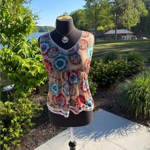Self Esteem Tan Camisole with Teal & Coral Floral Print